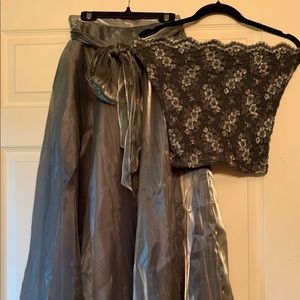 Floor length lined skirt and bandeau crop top